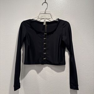 Luna Cara Women’s Size Small Cropped Long Sleeve Swim Top Black Gold Sexy‎